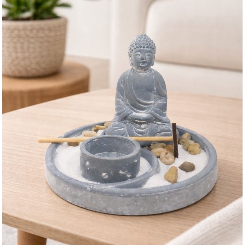 Imagem Kit jardim zen Buda japonês com pote para vela