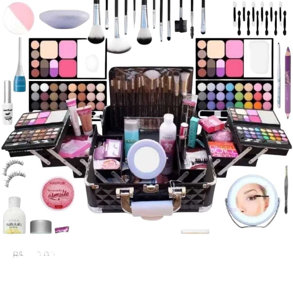 kit de maquiagem skin care com 10 itens(batom,blush,iluminador,sombra,lapis de olho,po banana entre outros,