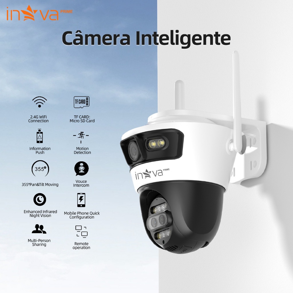 INOVA Câmera Segurança 3 Lentes 12xZoom 360° Visão 4K Noite Colorida Wi-Fi IP66 Prova DÁgua Detecção em Oferta na Shopee