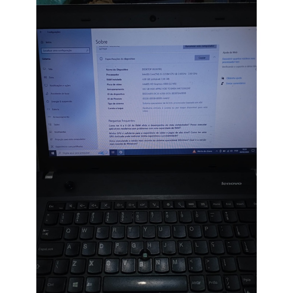Notebook Lenovo i5 modelo Thinkpad 4gb