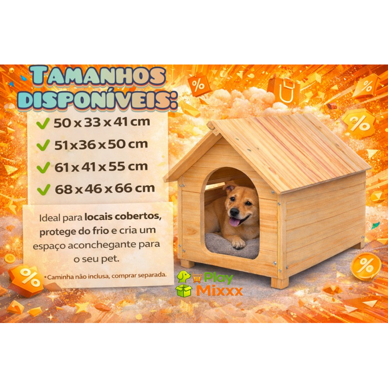 Casa de Madeira para Cachorro | Casinha para gatos -com 4 Tamanhos | Abrigo Pet Resistente