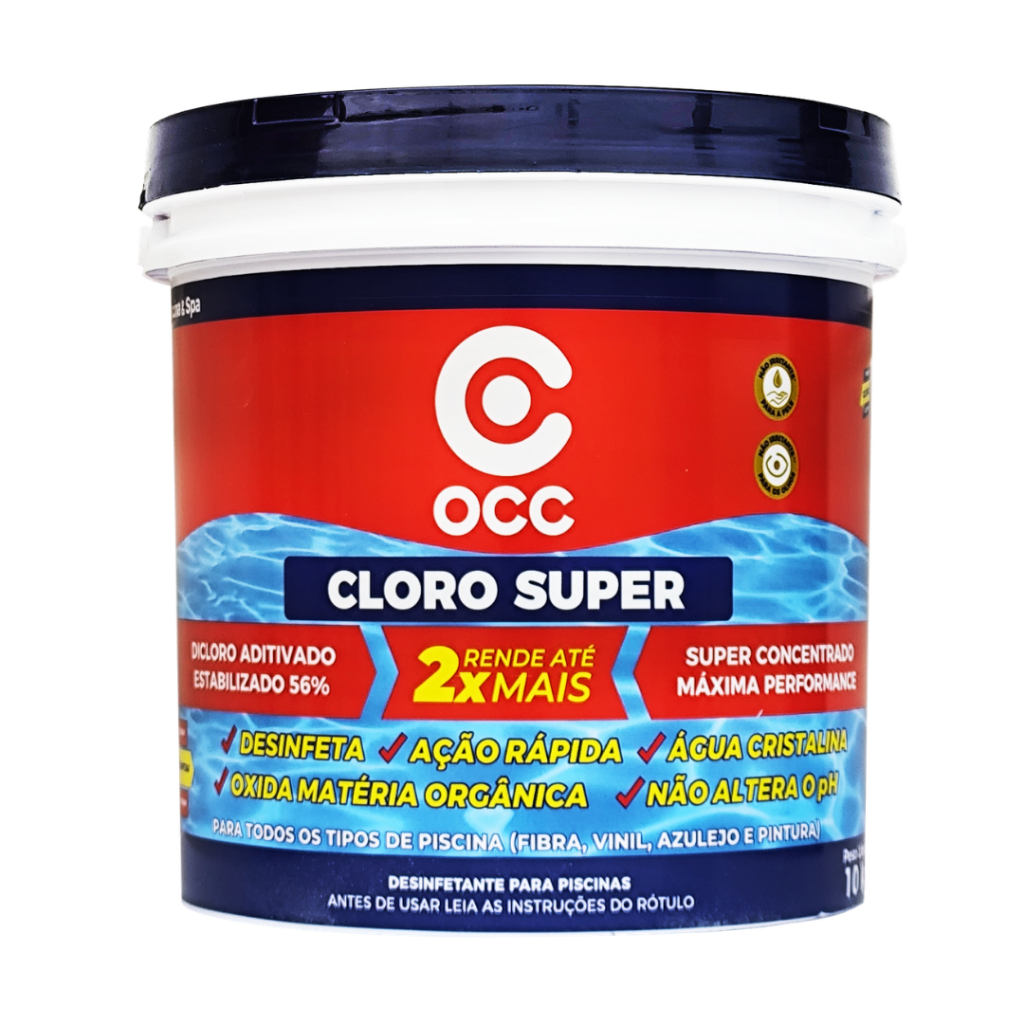 Balde De Cloro Super OCC 10 Kg Para Limpeza E Manutenção Para Piscina