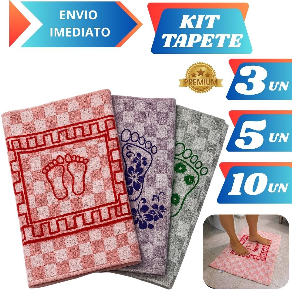 Kit 3 5 ou 10 Tapete Para Banheiro Toalha de Piso Atoalhado Tapete Pezinho Estampado Premium