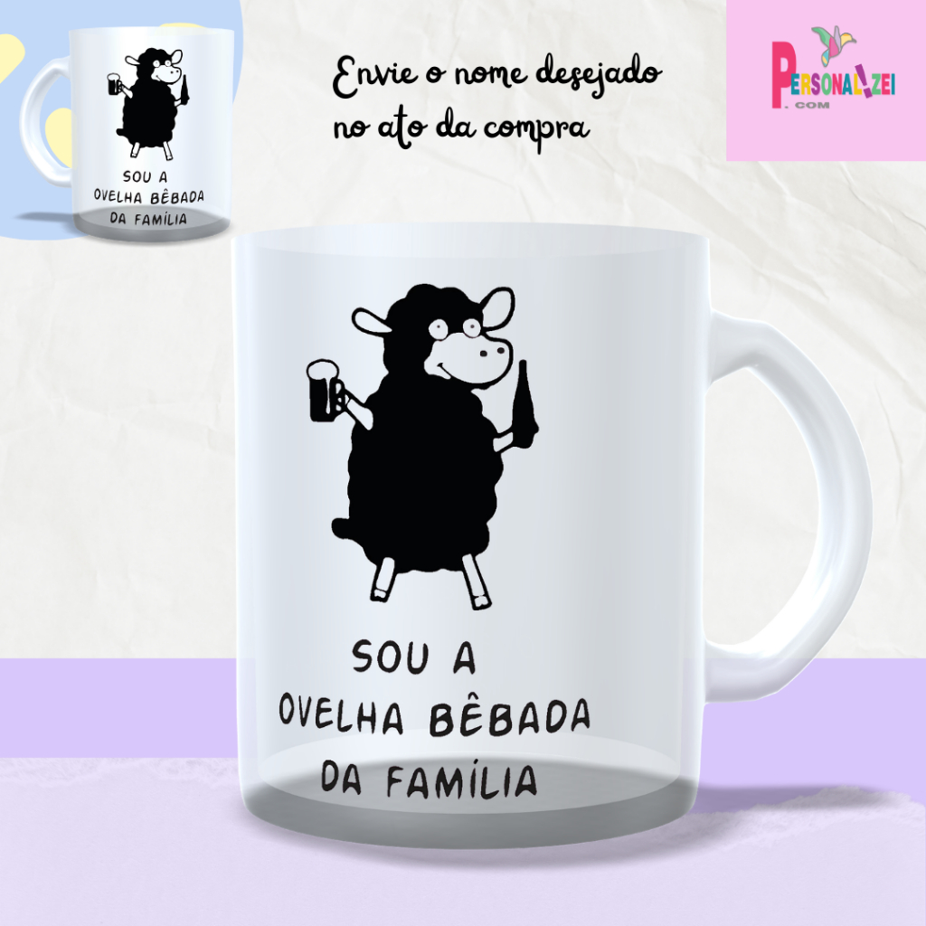 Caneca Vidro Sou A Ovelha Caneca Vidro Jateado Divertida Caneca Vidro Frase Engraçada Presente