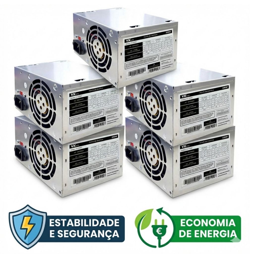 Fonte 230w pc Kit com 5 10 Atx Bivolt Chave Manual Atacado