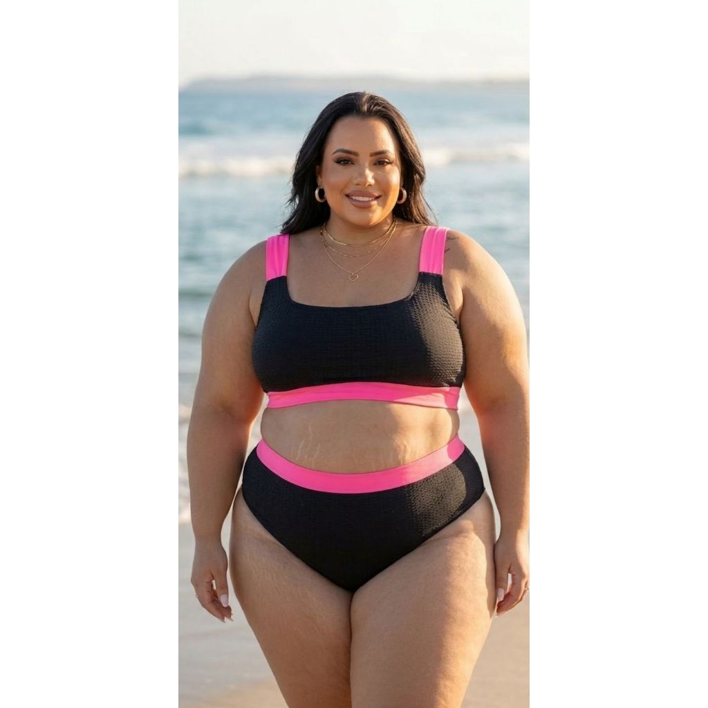 Biquini Plus size EXTRA GRANDE Hot Pant Top Grande Com Bojo Forrado Anarruga