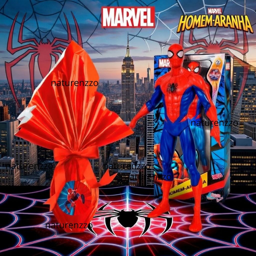 Ovo de Páscoa Infantil 250gr Ao Leite  Homem Aranha  Boneco Brinquedo Infantil Presente 22cm kit