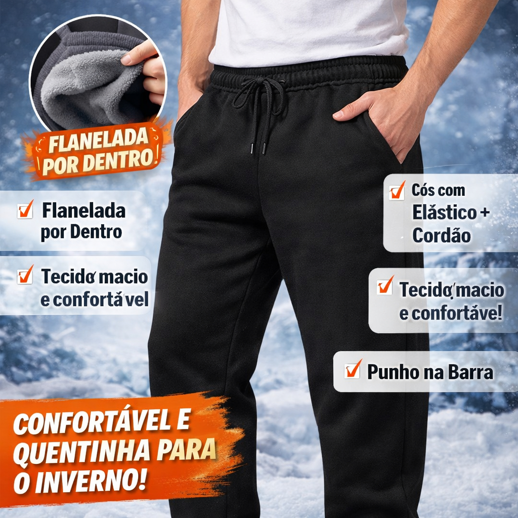 Calça de Moletom Masculina Flanelada Inverno Quente Confortável