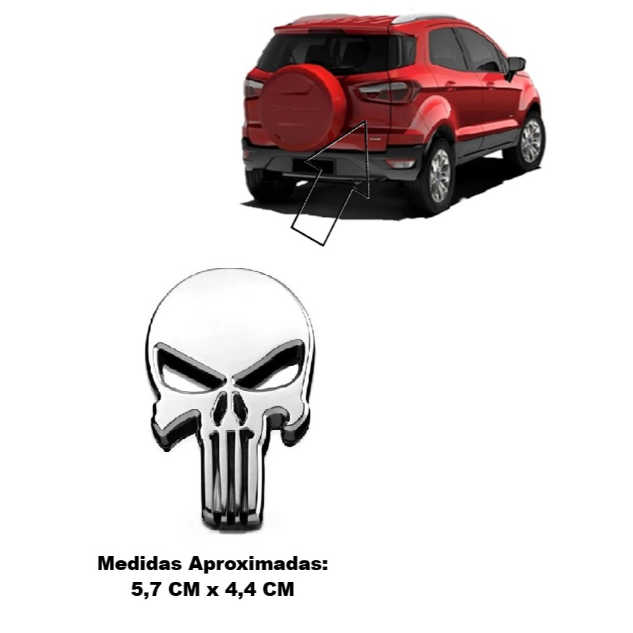 Emblema Adesivo Injetado 3D Caveira Punisher Justiceiro Cromado Pequeno ( 5,7 cm x 4,4 cm )