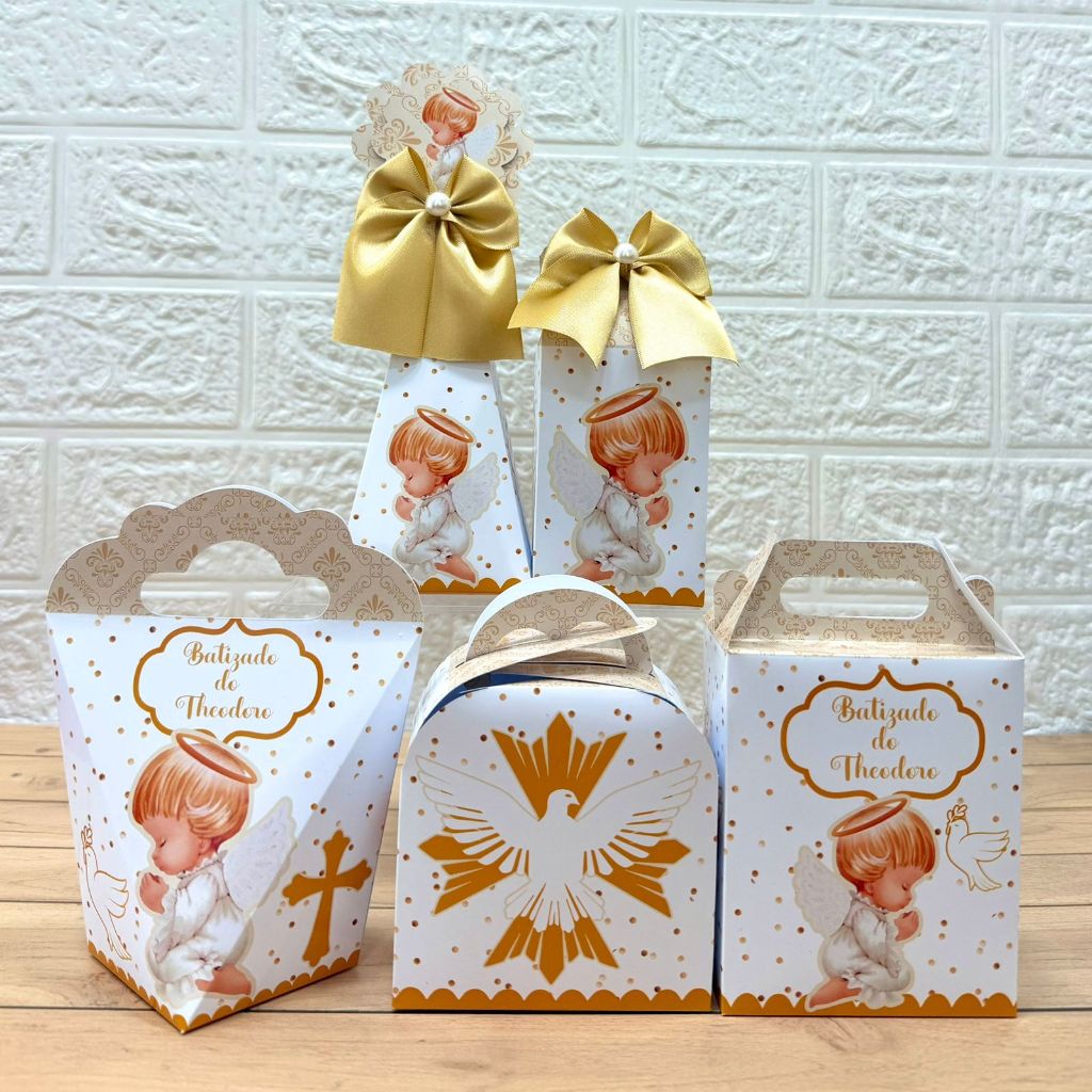 Kit Caixinhas Personalizadas Batizado Batismo Anjinho Lembrancinhas Festa Infantil