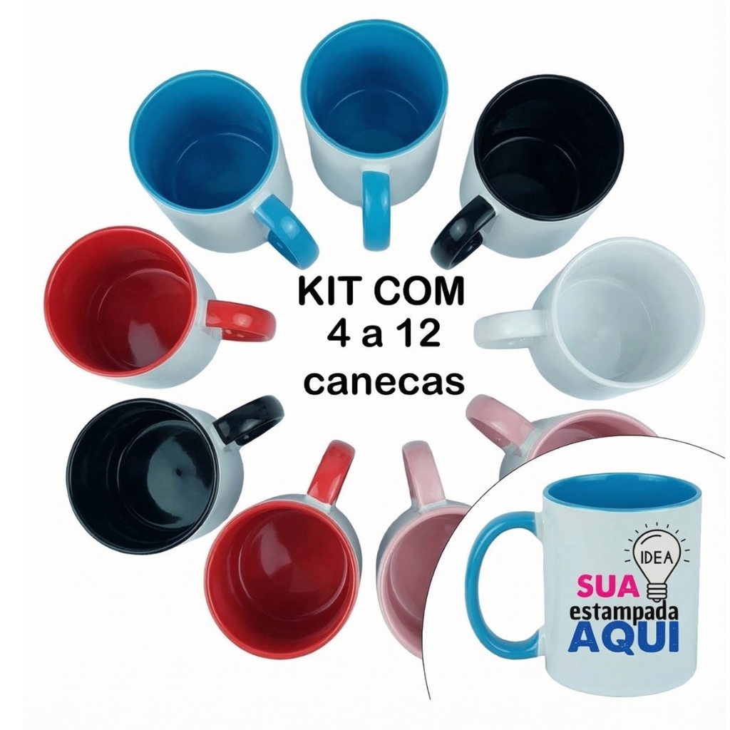 Caneca Atacado Porcelana Personalizada Sublimação Kit 4 a 10 Arte Foto Logo Resinada