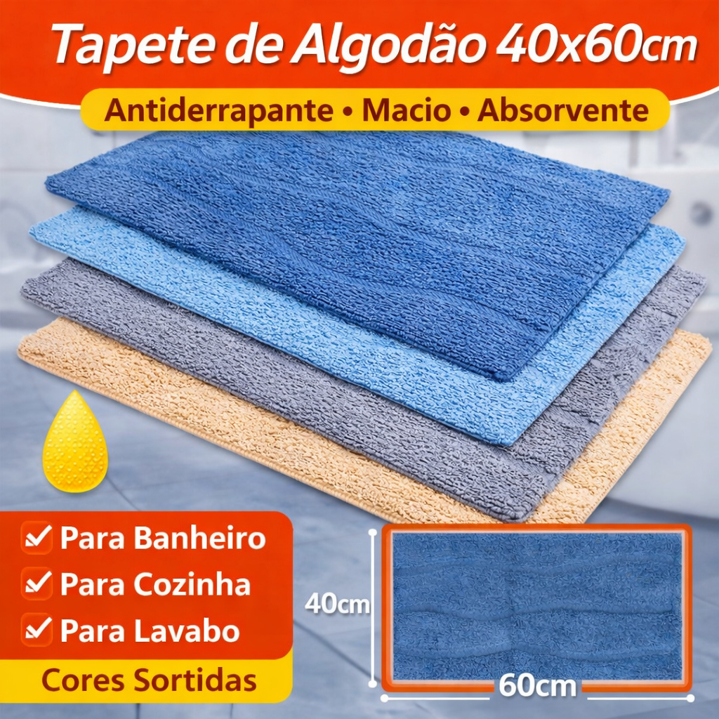 Tapete Banheiro Algodao 40x60cm Super Absorvente Macio Antiderrapante Cozinha Lavabo Area de Servico