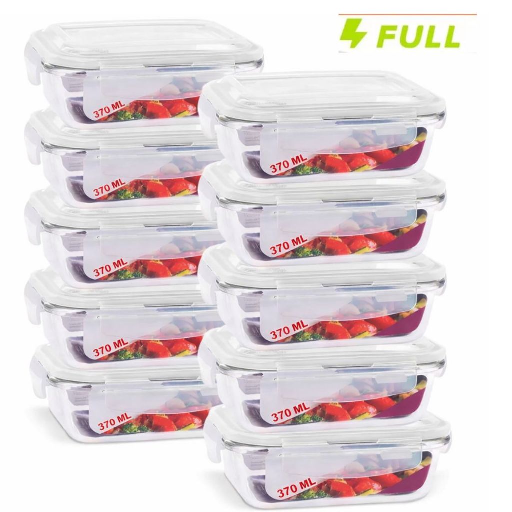 Kit 10 Pote Hermético de Vidro 370ml Marmita Fit Tampa 4 Travas Freezer Microondas Geladeira em Oferta na Shopee