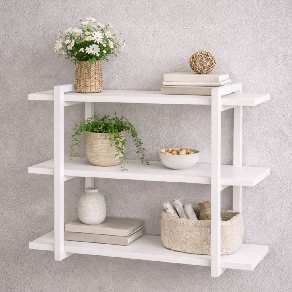 Prateleira Industrial Suspensa Organizador Branca Para 3 Madeira MDF 60cm