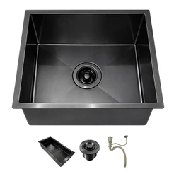 Cuba De Cozinha Quadrada 44x44 Gourmet com Acessórios Premium Aço Inox 304 Escovada Preta Brinovar