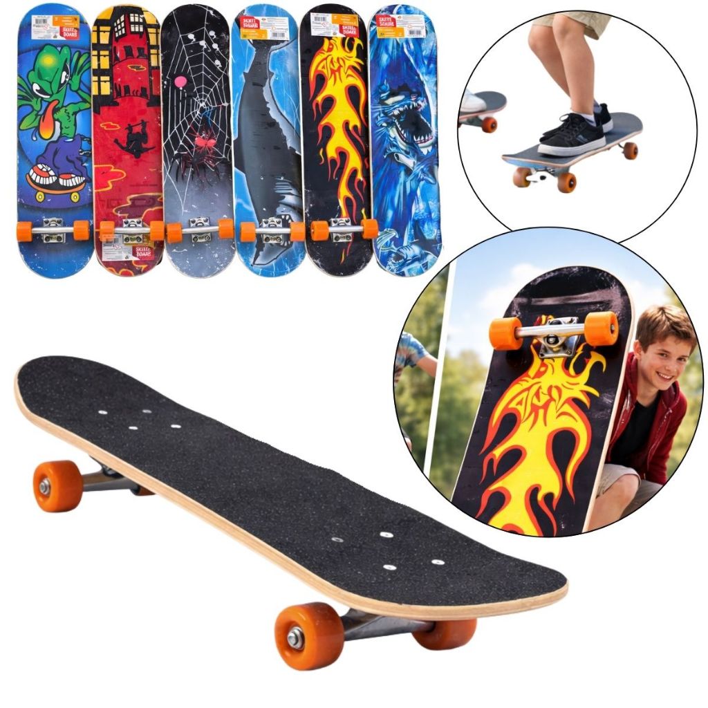Skate Infantil Juvenil Semi Profissional Estampado Shape Brinquedos de Menino Menina Colorido