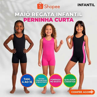 Maiô Infantil Feminino Macaquinho Juvenil Para Natação e Hidroginástica em Suplex + Touca Proteção UV50+ do 4 ao 16 em Oferta na Shopee