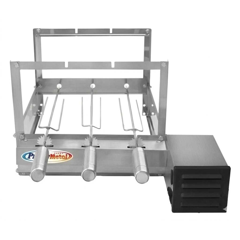 Churrasqueira Gira Grill Giratória Inox 3 Espetos Gira Motor Weg