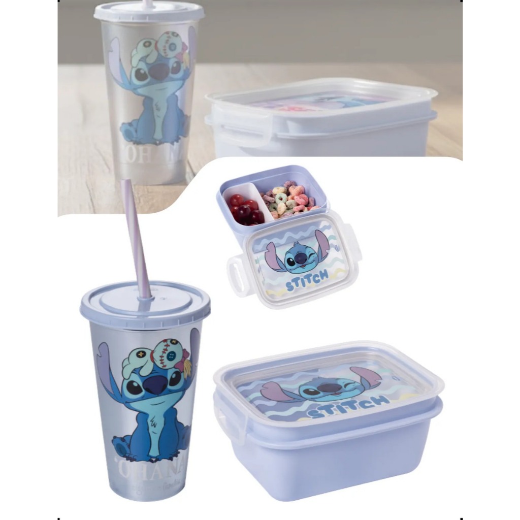Kit Stitch Disney Copo 500ml Com Canudo E Marmita 850ml Bpa Sortido