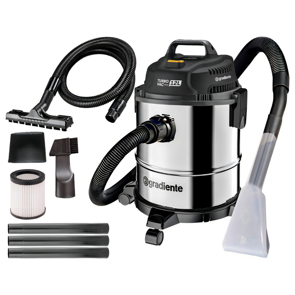Aspirador De Pó E Água Turbo Inox Com Bico Extratora Soprador Multiuso 12l 1200w Vac Pgac120 Gradiente Prata/Preto em Oferta na Shopee