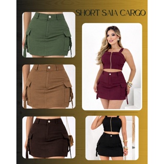 SHORT SAIA CARGO FEMININO LINHO PREMIUN CINTURA ALTA ELEGANTE ESTILOSA MODA OUTONO/VERAO em Oferta na Shopee