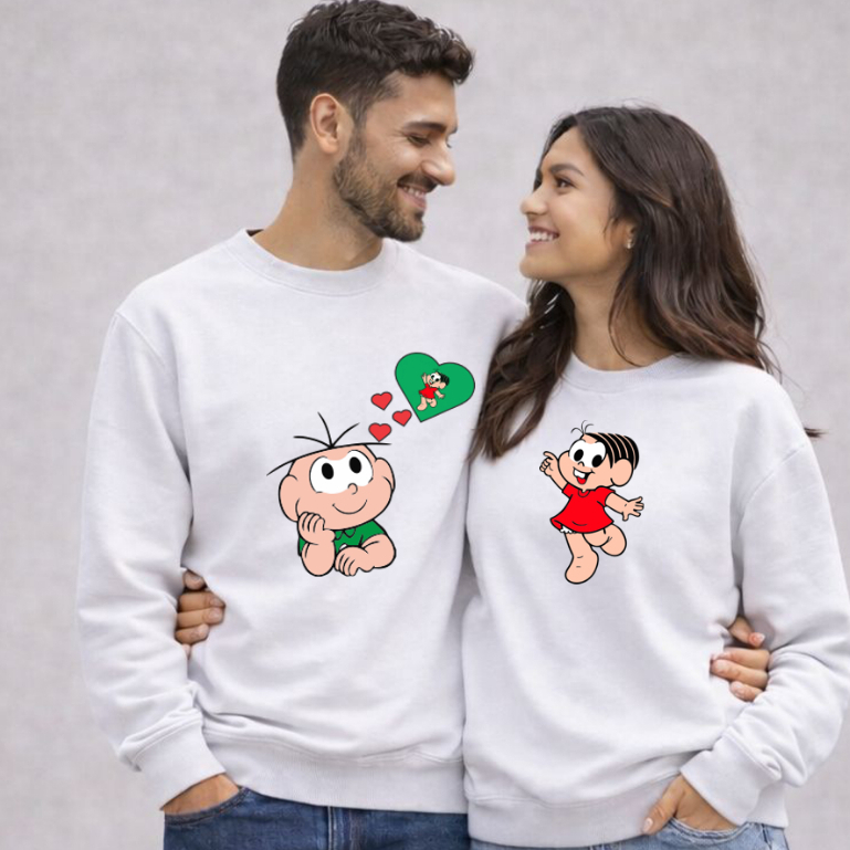 Kit 2 Blusa Moletom Gola Careca Unissex Moletom Casal Estampado Minnie e Mickey