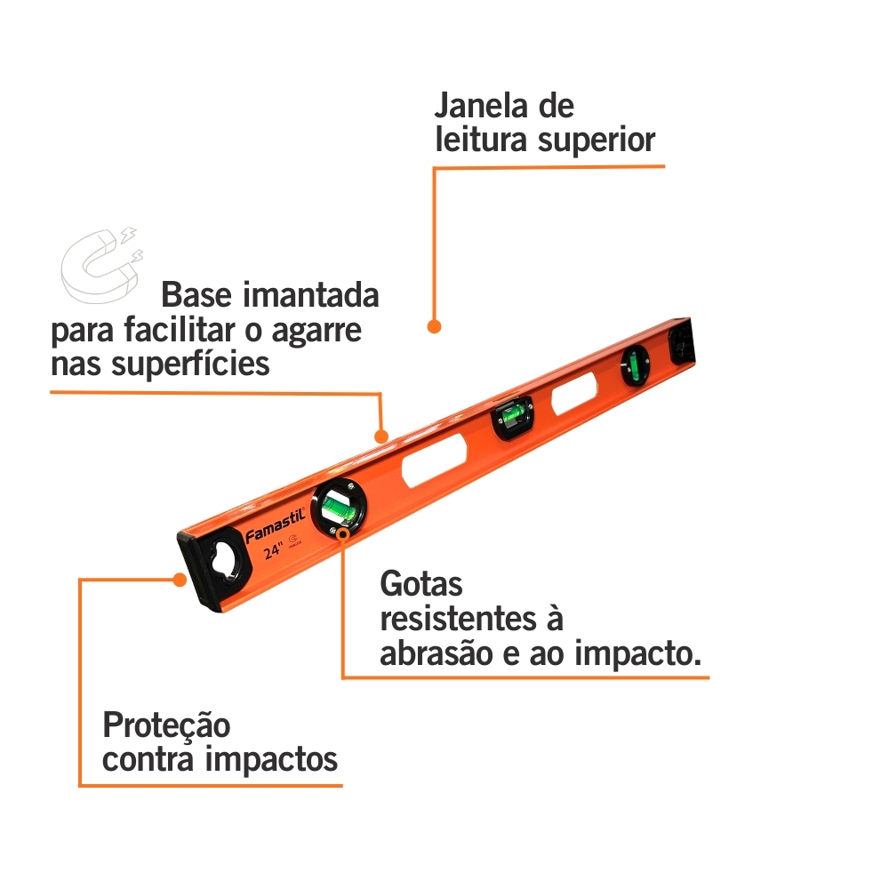 Nível Alumínio Magnético Famastil 60cm 24" 3 Bolhas · foto 2