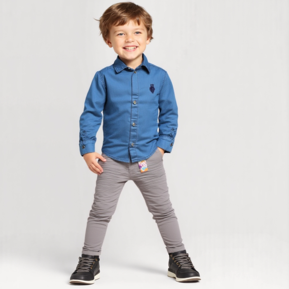 kit com camisa jeans infantil e calça jeans skine com lycra Tam 10 ,12 ,14 e 16 anos.