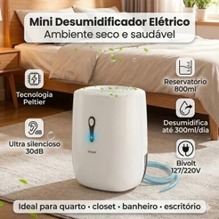 Desumidificador Portátil 800ml Silencioso 127-220v Remove Mofo e Umidade para Quarto, Banheiro e Guarda-Roupa Yesop