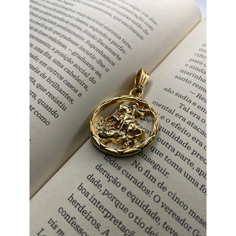 Pingente Medalha São Jorge Guerreiro 5cm Folheado a Ouro com Contra Argola – Medalha Católica de Proteção