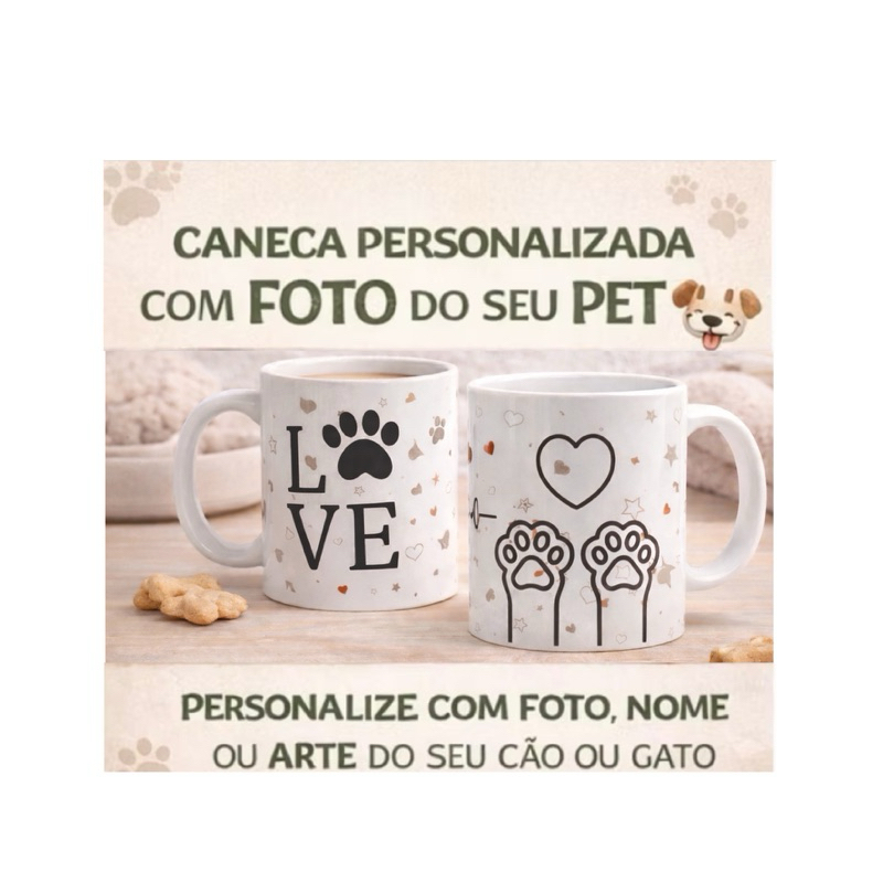 Caneca Personalizada com Foto do Pet Cachorro ou Gato | Presente Mãe de Pet | Caneca com Nome do Pet