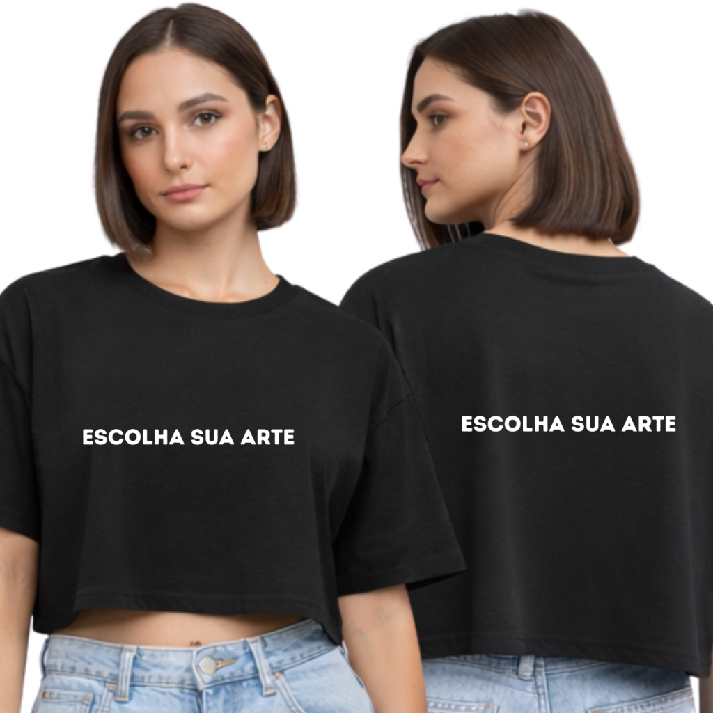 Cropped Feminino Oversized Básico Algodão Camiseta Cropped Soltinha Moda Casual Tendência