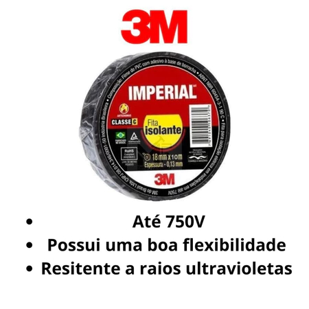 Detalhes do Fita Isolante 3M - Imperial 3M 18mm Kit c/5un 5mts, 10mts, 20mts