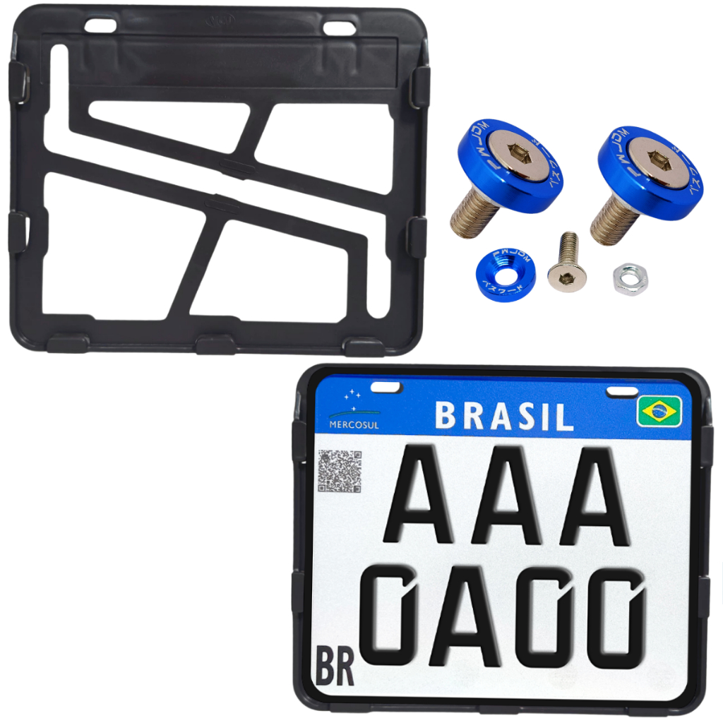 Suporte Placa Moto Protetor Resistente Mercosul Com Parafusos Allen Inox Arruela Alumínio em Oferta na Shopee
