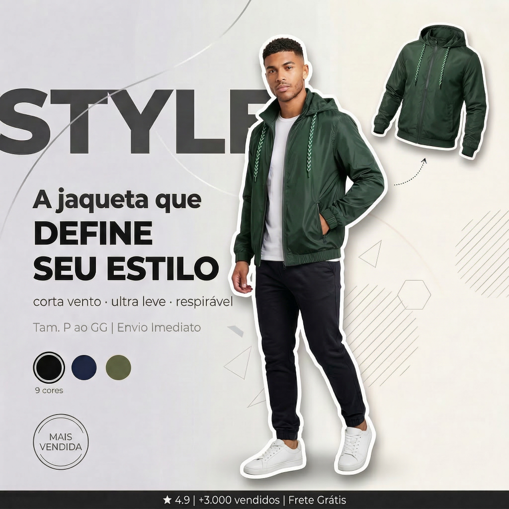 Jaqueta Tipo Corta Vento Outono/Inverno Masculino com Bolso Interno Leve Envio Rápido