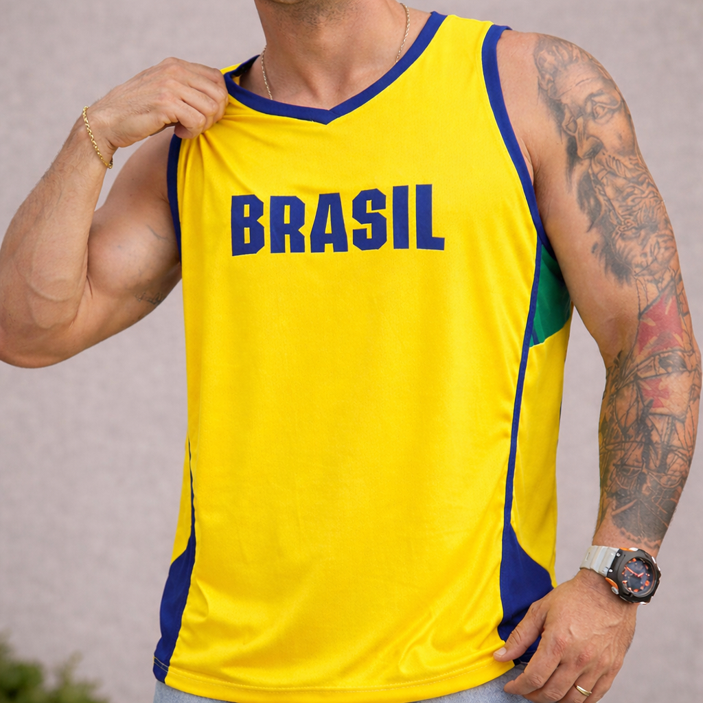 Regata Dryfit Brasil Treino Masculina Seleção Brasileira Leve Confortável Academia Casual