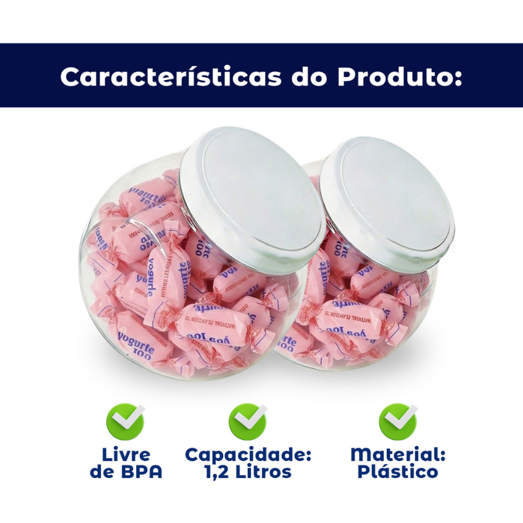 Kit 6 Potes Baleiros 1200ml Multiuso Mantimentos Tampa Branca Rosca
