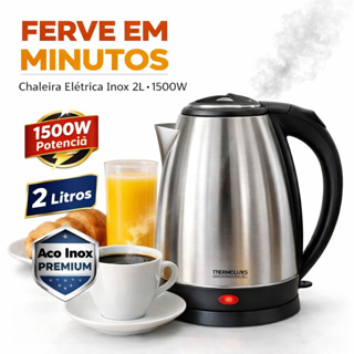 Chaleira Elétrica Inox 2L Fervura Rápida | Café Chá Leite | Cozinha Moderna | 1500W 220V Com Filtro em Oferta na Shopee