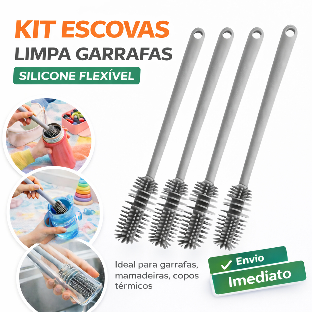 Escova Silicone 33cm – Limpa Copo, Garrafa e Mamadeira Sem Esforço em Oferta na Shopee