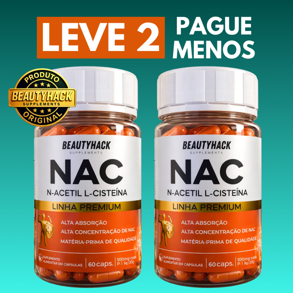 Kit 2x NAC (N-Acetil L-Cisteína) Antioxidante, Imunidade, Detox Fígado (120 Cápsulas) Envio Imediato
