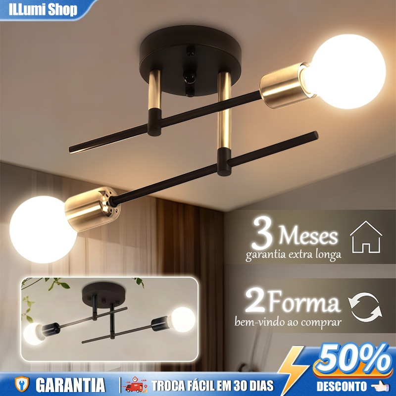 Lustre Moderno Lâmpada Semi-embutido Teto,2 Braços teto antigo iluminação para Quarto Sala Cozinha