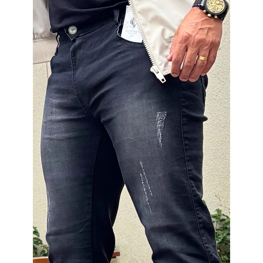 Calça Jeans Masculina Preta com Puído, Lavagem Used, Grade do 36 ao 48 Dia dos Namorados
