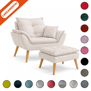 Kit Poltrona Opala Com Almofada Sala Deluxe e Puff Opala Pés Palito Suede Aninha Poltronas em Oferta na Shopee