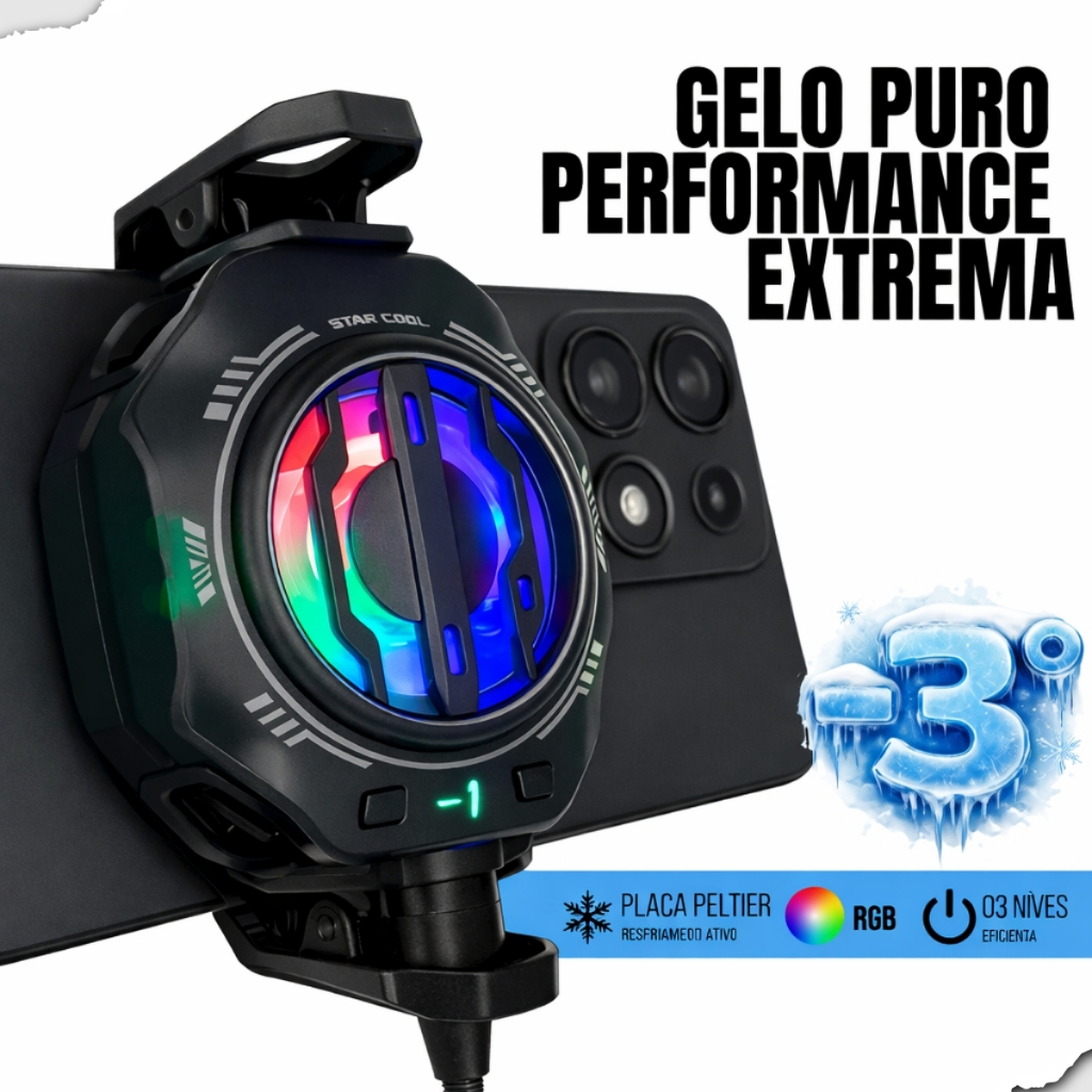 Cooler Celular Gamer Placa Pelthier Rgb Silencioso Resfriador de celular