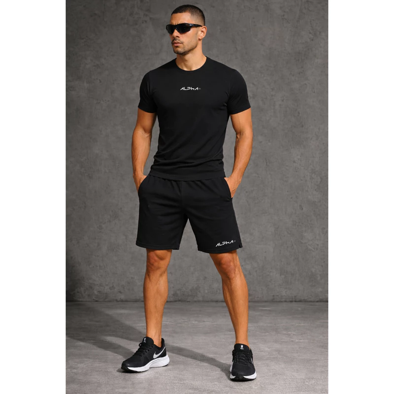 KIT Camiseta + Short Tactel Elastano Bermuda Dry Fit Masculina Alpha Co Lobo Wolf Geometrico Academia Original