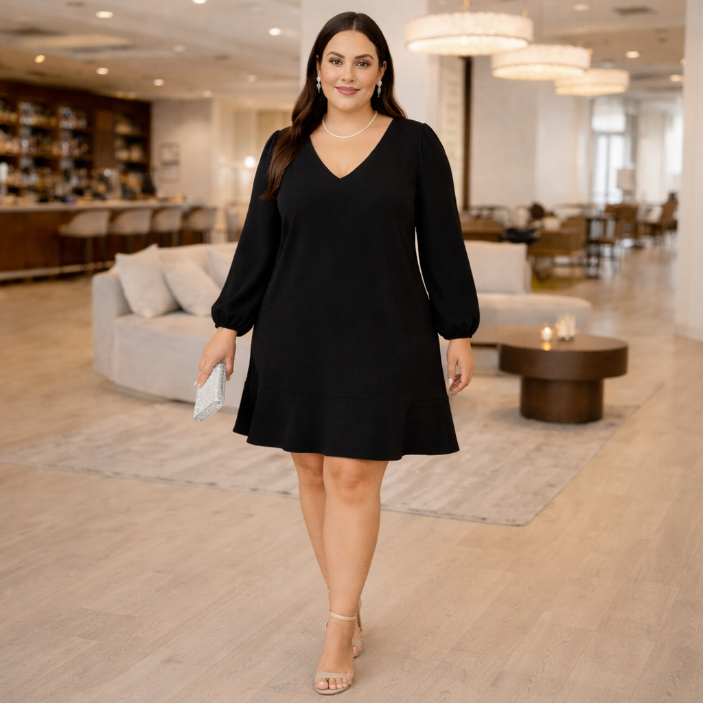Vestido Manga Longa Plus Size Preto | Elegância e Poder na Medida Certa