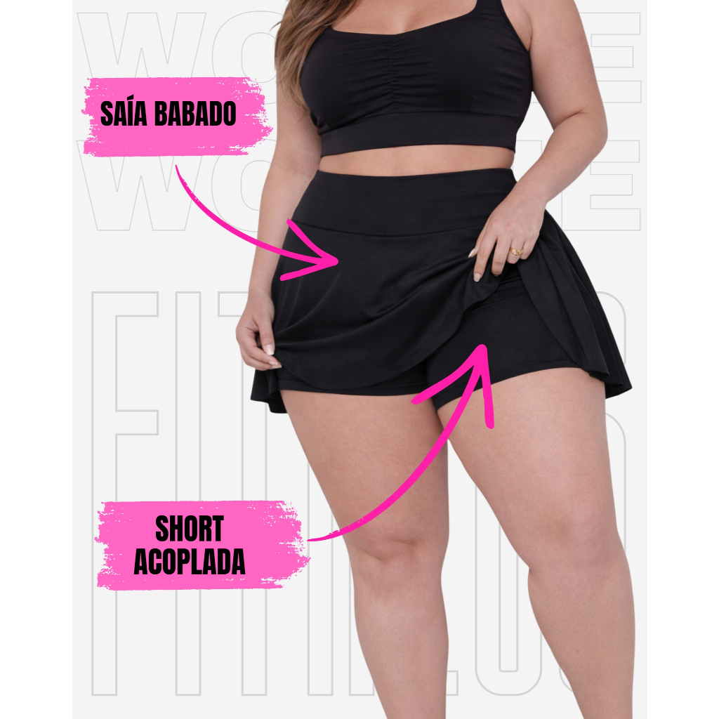 Short Saía Babado Plus Size Tapa BumBum Em Suplex Poliéster WOLFOX Fitness Academia Feminina em Oferta na Shopee