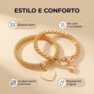Conjunto 2 Pulseiras Dourada Elástica 6cm Não Desbota Presente Dia das Mães em Oferta na Shopee