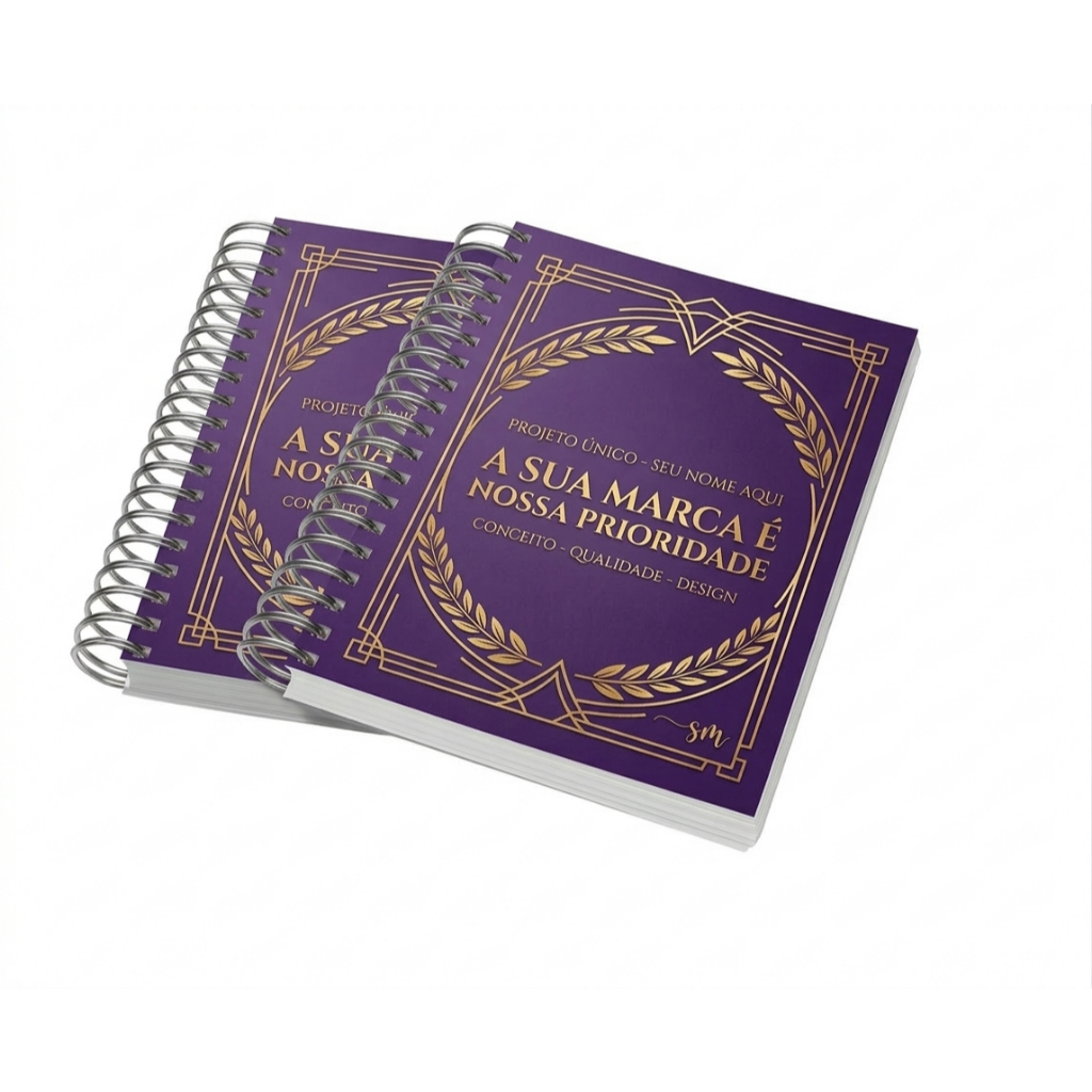 CadernoPersonalizada A5 Capa Maleável Abertura Horizontal Wire-O 15x21cm Miolo 48 Fls - Arte Própria ou Criamos p/ Você