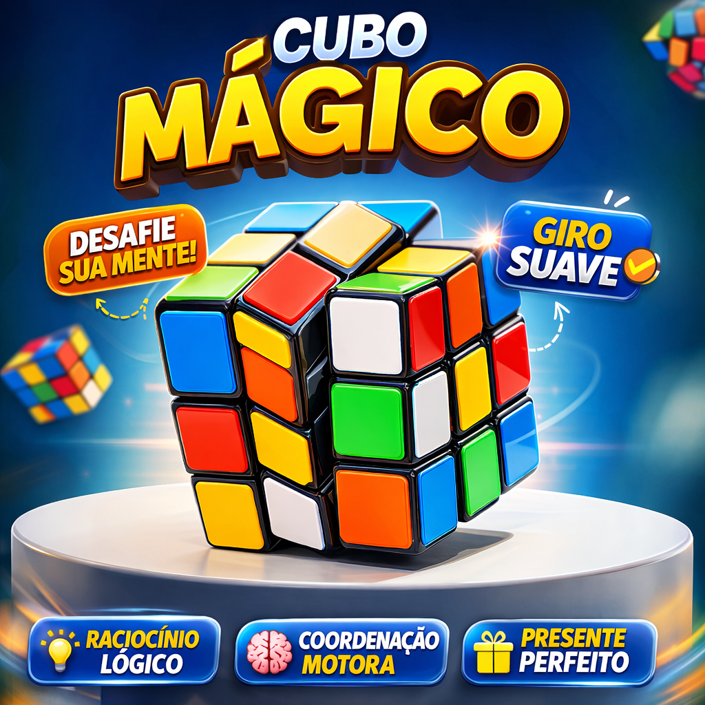 Cubo Mágico 3x3 Profissional Quebra Cabeça Educativo Anti Stress Brinquedo Infantil Colorido.